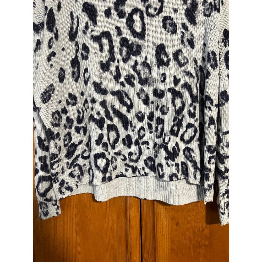 525 America Women's Leopard Print Cotton Sweater Gray Blue Quiet Luxury Size L - Picture 4 of 9